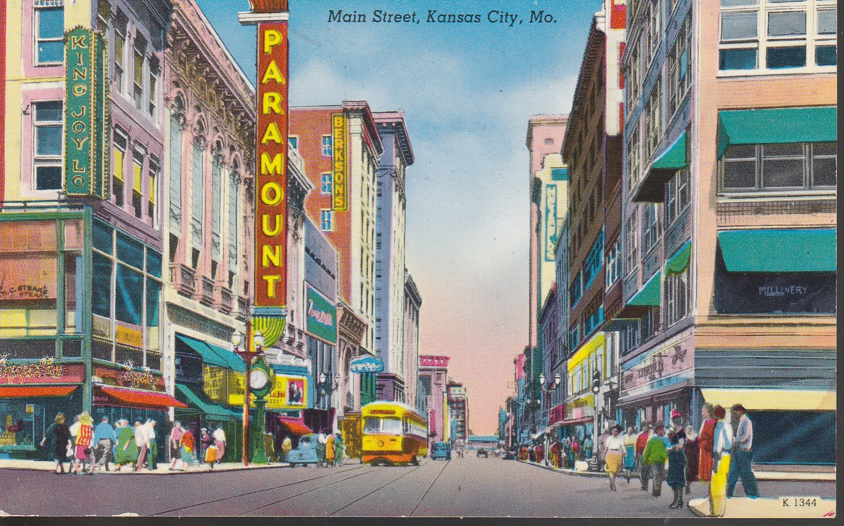 Kansas City MO Main Street Art Postcard circa 1955 Max Bernstein
