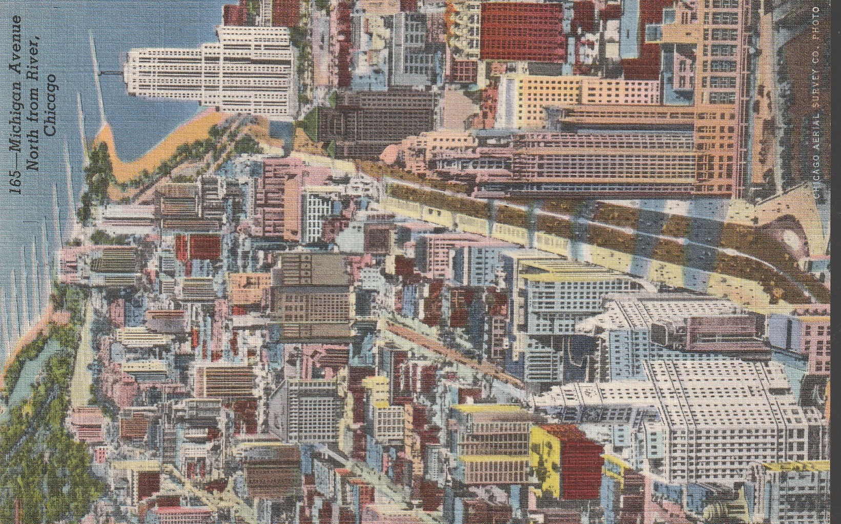 Michigan Avenue North From River Chicago IL Aerial Survey Co circa 1940 Linen Postcard
