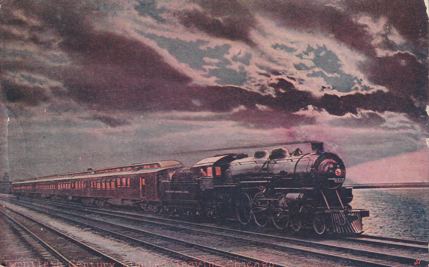 Twentieth Century Limited Railroad circa 1906 High Speed Train Art Rendering, Postcard