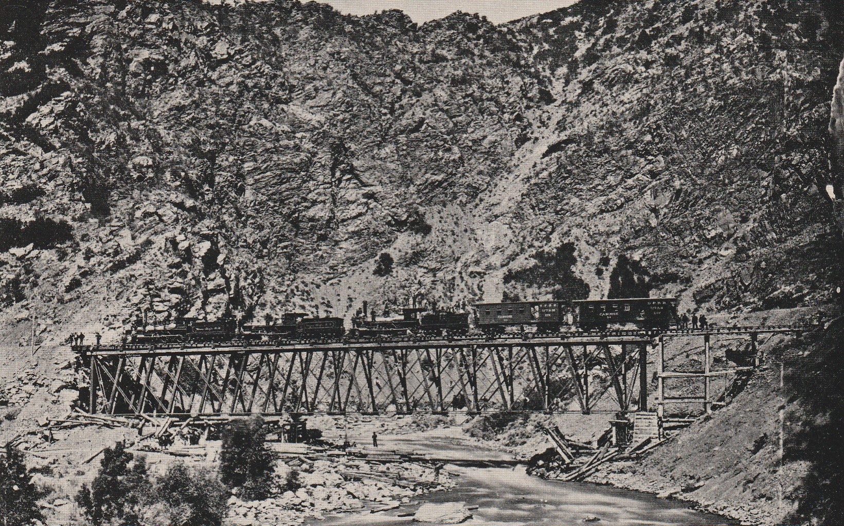 Union Pacific Devil's Gate Weber Canyon UT 1869 Photo of Weight Test Locomotives