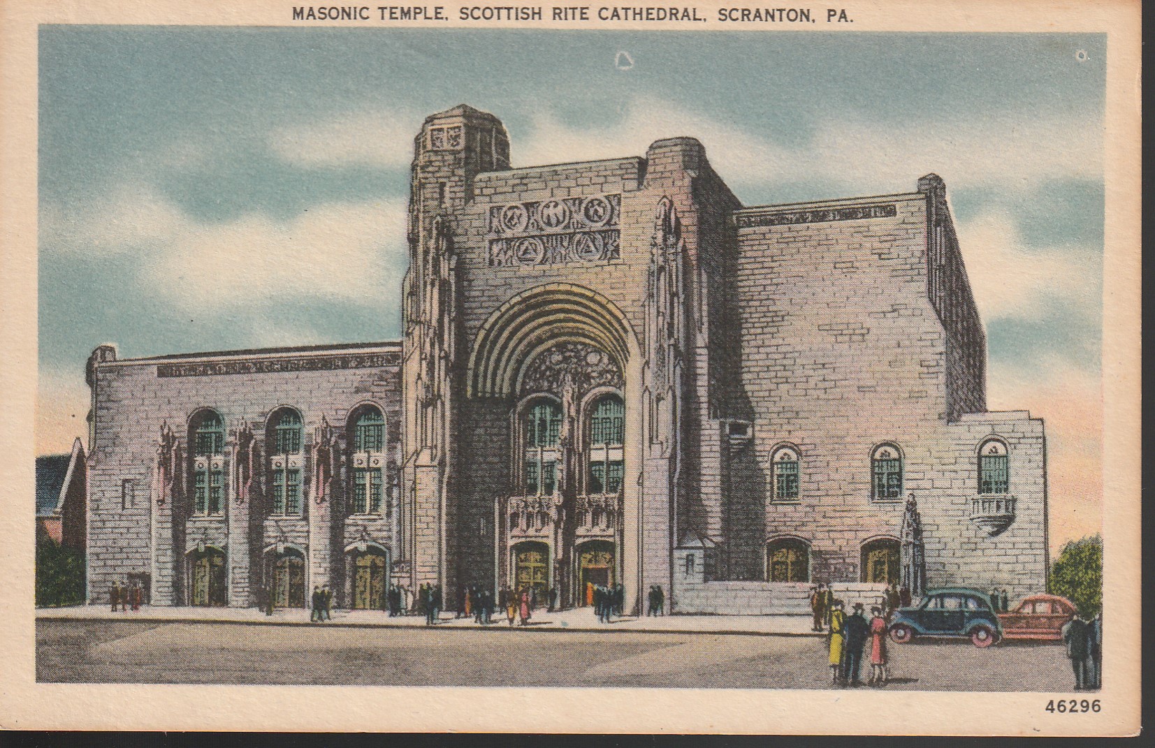 Masonic Temple Scottish Rite Cathedral Scranton, PA circa 1930 Rare Postcard