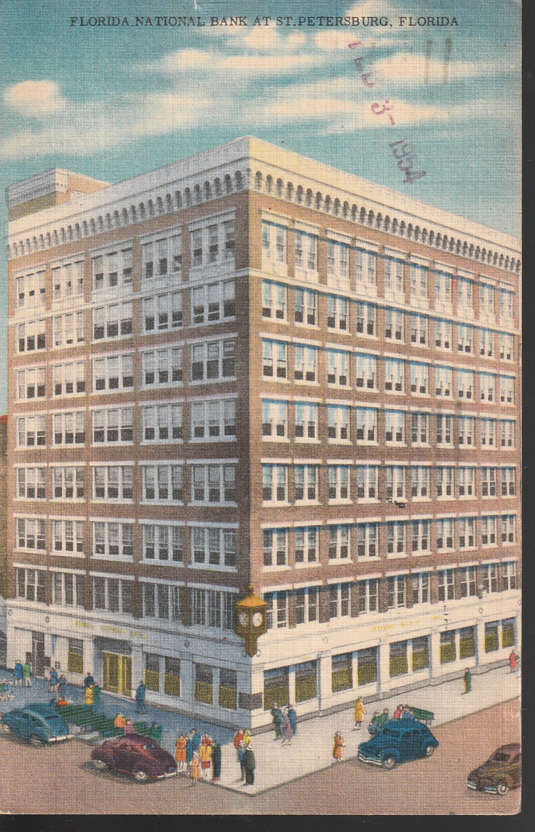 Florida National Bank St Petersburg FL 1954, 2 Adams Stamp Postcard Rare