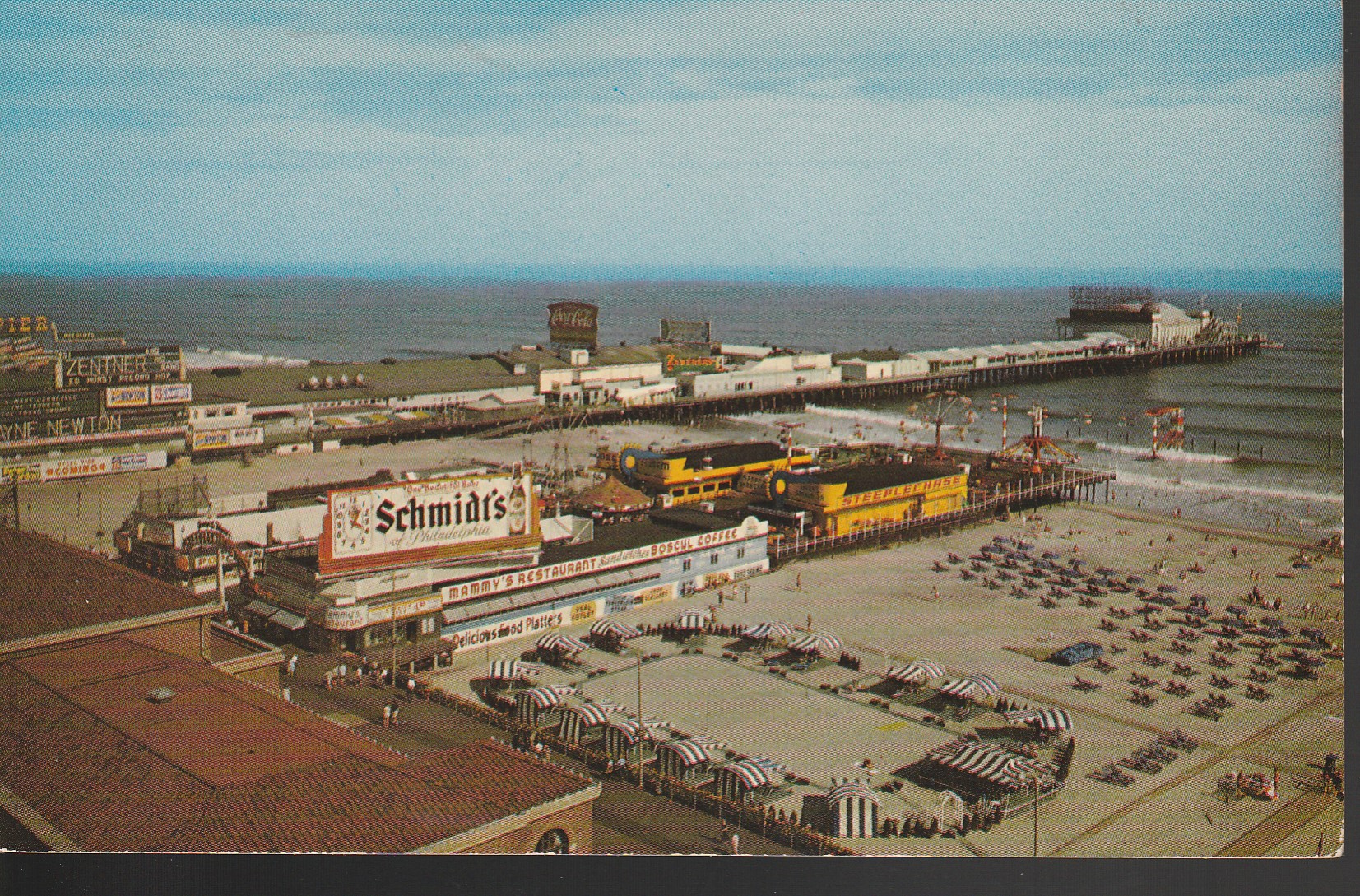Steeple Chase Pier and Steel Pier Atlantic City NJ Schmidt's Beer circa 1970, Postcard