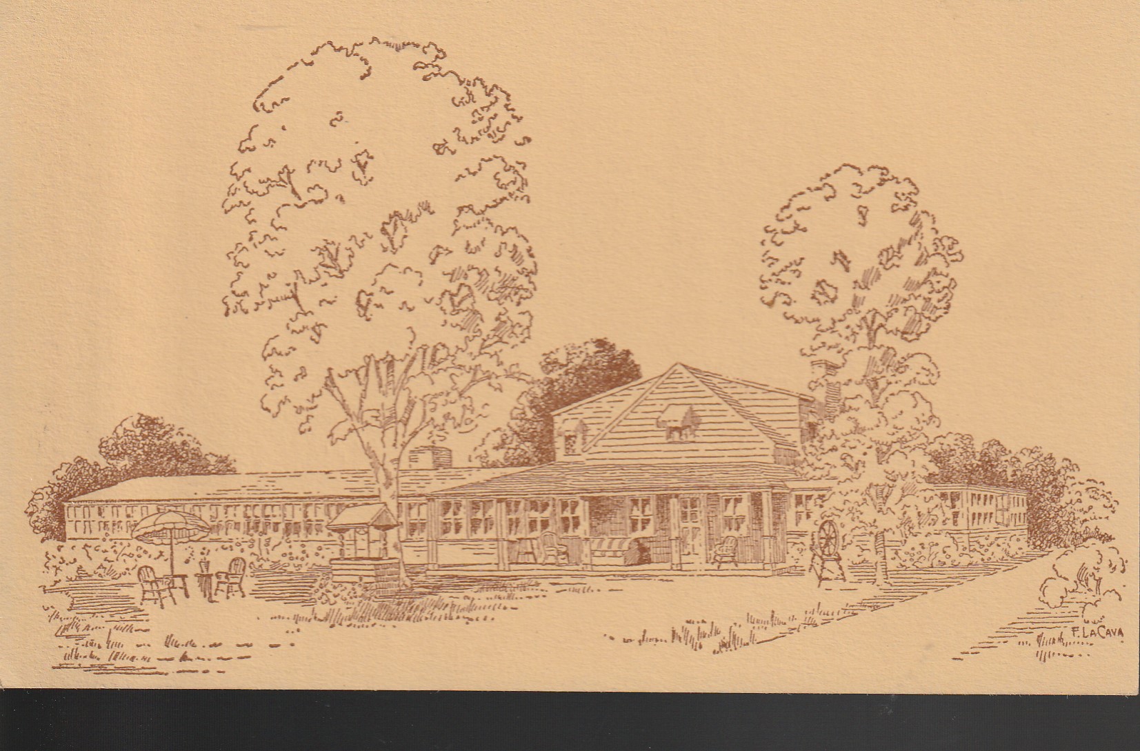 Old Hundred Restaurant Southbury CT, F. LaCava Sketch circa 1955 Nellie I Brown