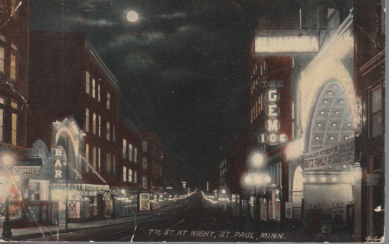 St Paul MN 1913 7th Street At Night 1 Washington, Postcard Rare