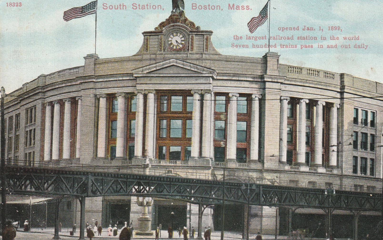 South Station, Boston MA 1909 Vintage 1 Franklin Stamp Rare Postcard