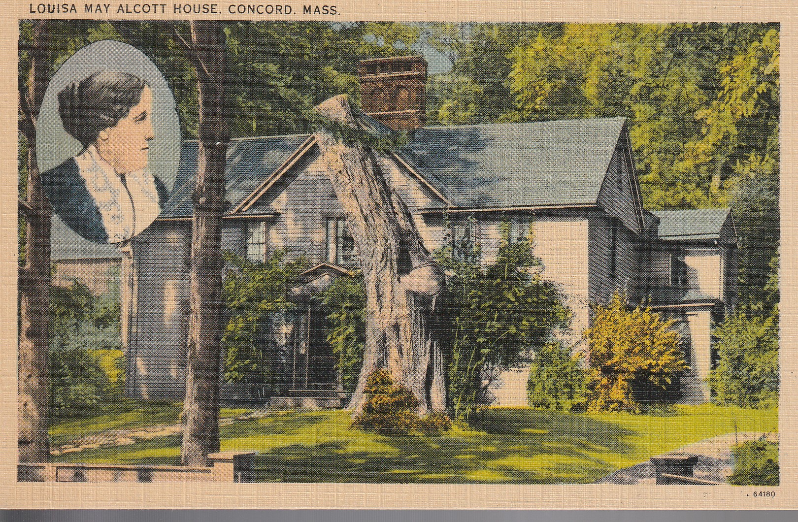 Louisa May Alcott, Orchard House, Concord MA circa 1930 Linen Postcard