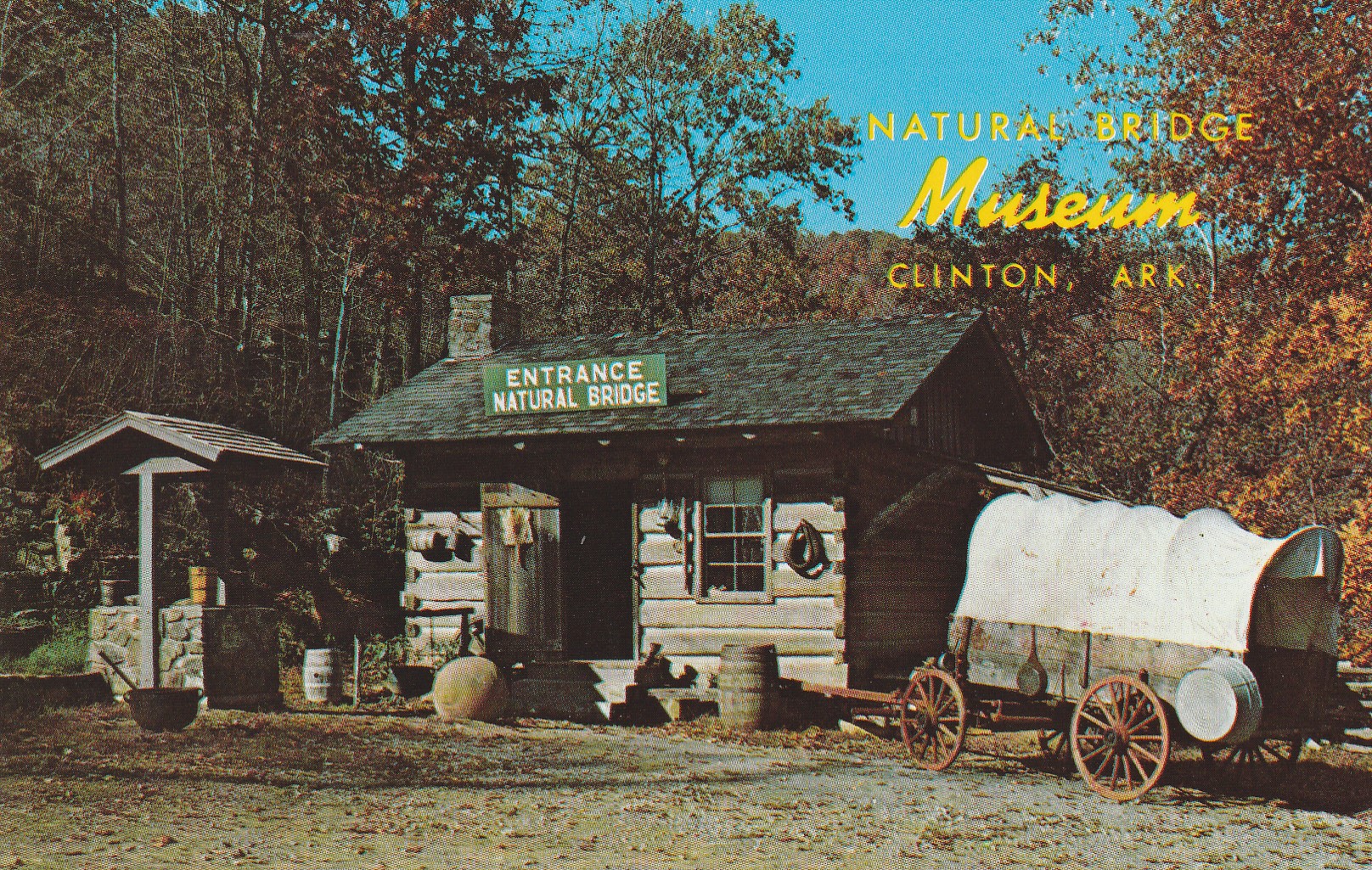 Clinton AR Natural Bridge Museum, Covered Wagon US 65 circa 1970 Postcard