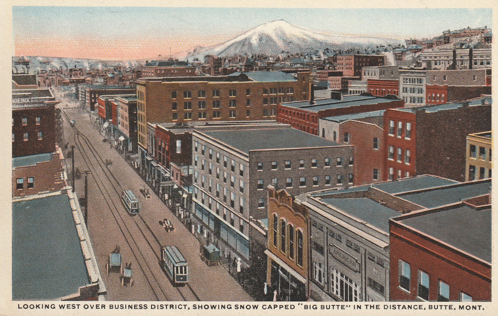 Butte MT Business District Overlook, Snow Capped 