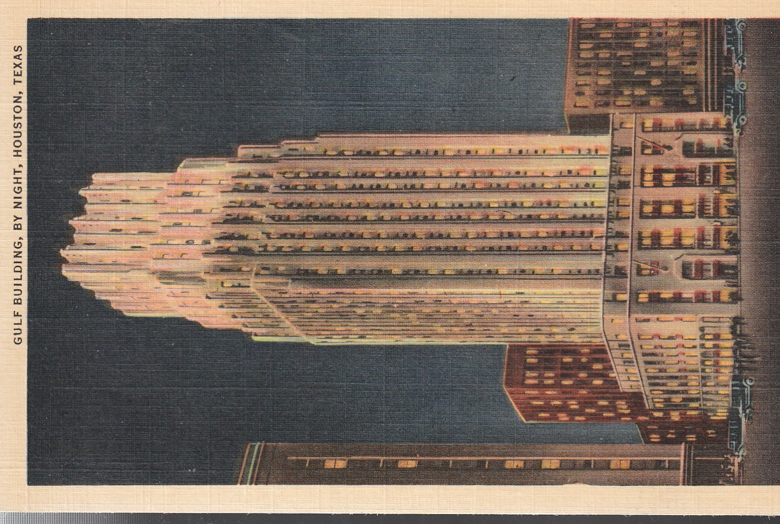 Gulf Building By Night Houston TX circa 1930 Linen Postcard