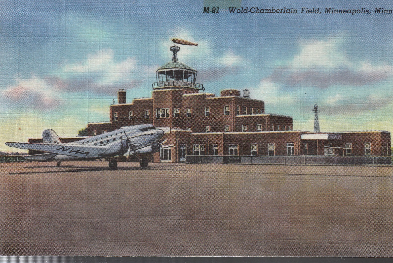 Wold Chamberlain Field Minneapolis MN circa 1935 Linen Postcard Rare