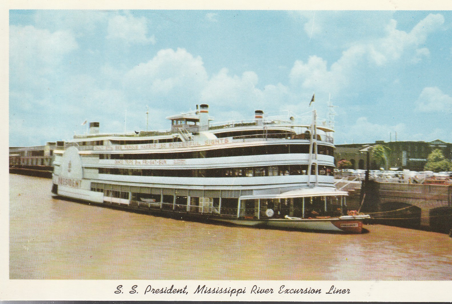 SS President New Orleans LA Mississippi River Excursion Liner circa 1950 Photo Postcard