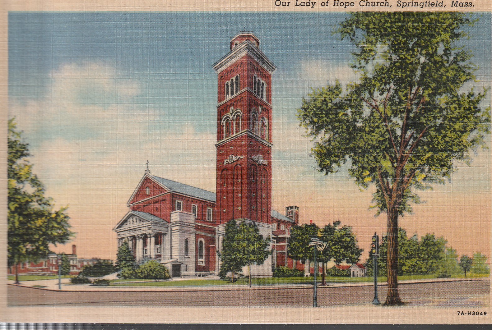 Springfield MA Our Lady of Hope Church Linen Postcard Rare circa 1940