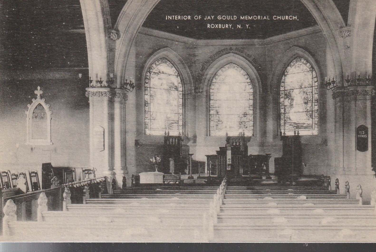 Roxbury NY Jay Gould Memorial Church Interior circa 1955 Real Photo Postcard