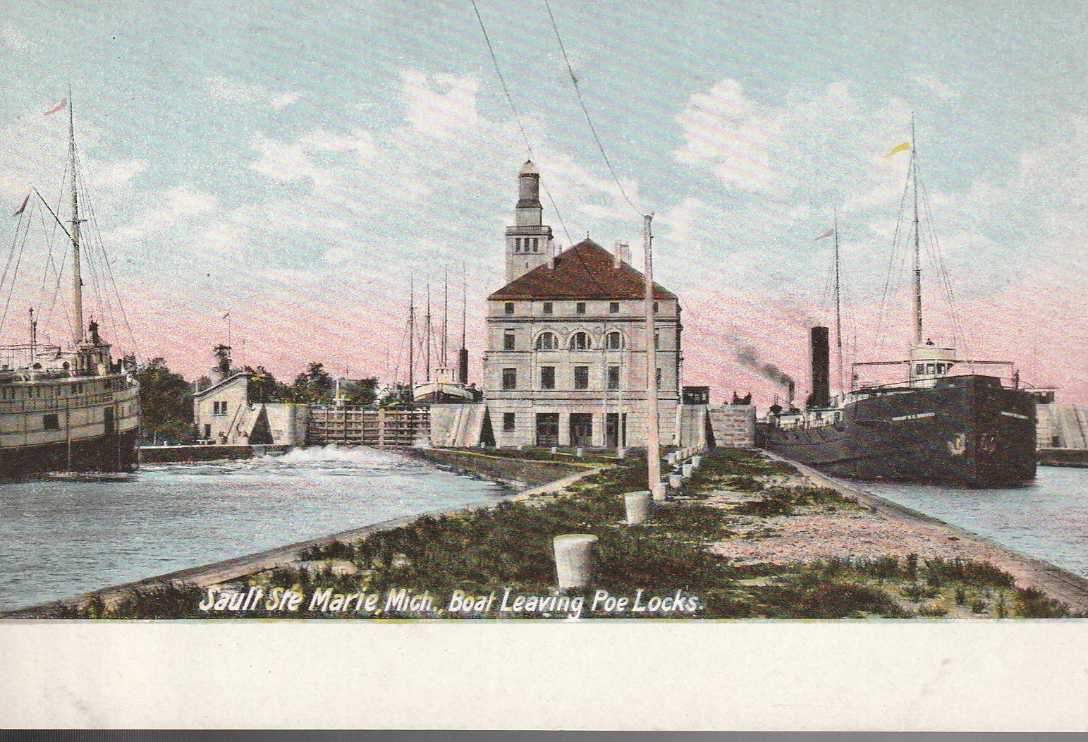 Poe Locks Sault Ste Marie MI 1910 Vintage Postcard Rare